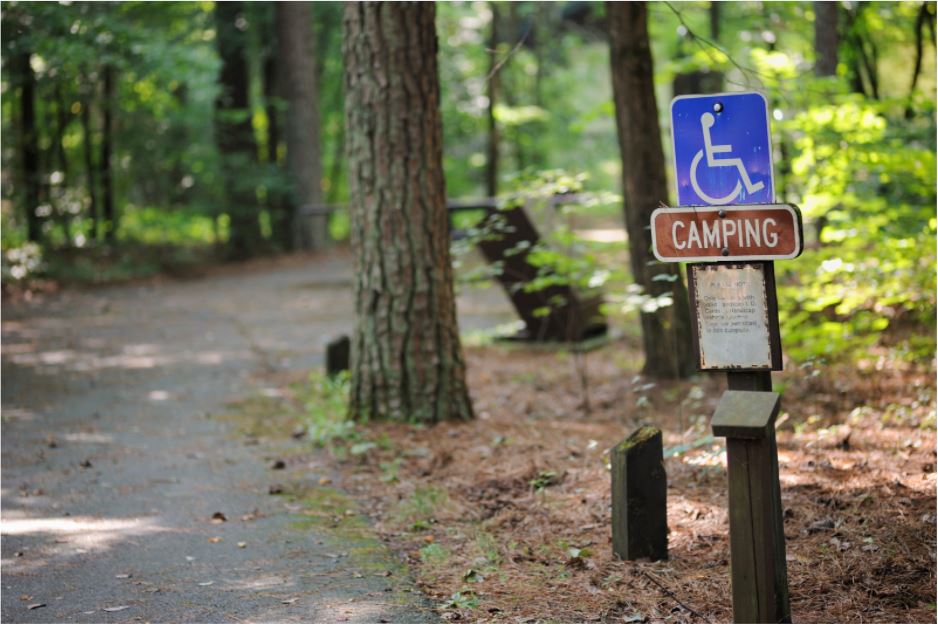 Wheelchair accessible camping sign at one of the wheelchair accessible campgrounds.